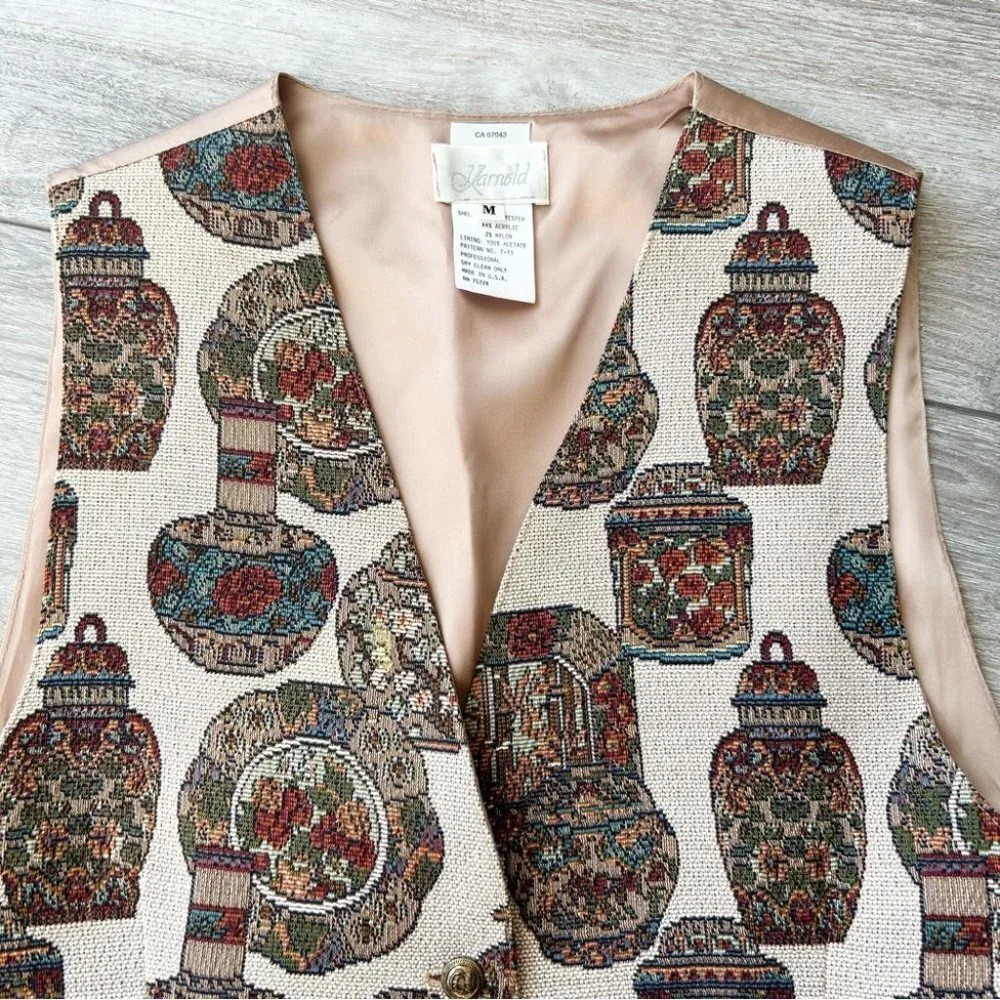 Vintage K Arnold Tapestry Pottery Design Vest - Picture 2 of 12